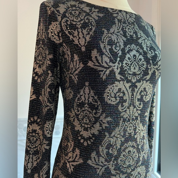 Jessica Howard Stretch Knit Silver Lurex Damask Design dress S/M - Picture 4 of 8